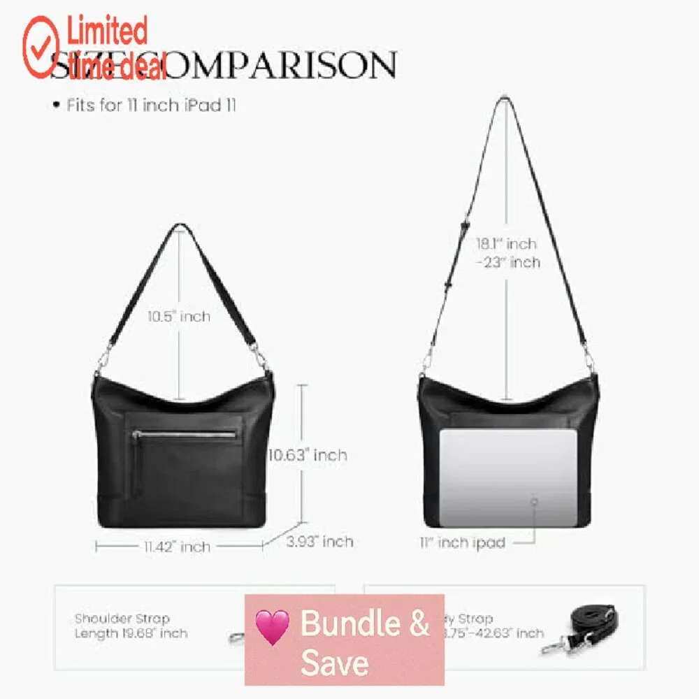 Large Genuine Leather Hobo Bag with Multiple Pockets & Crossbody Strap